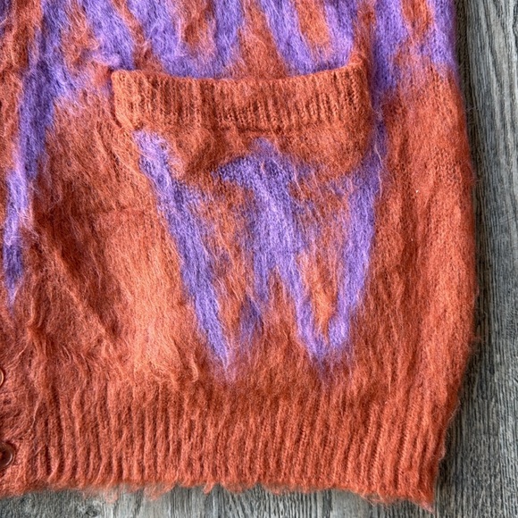 Obey Sweater Orange and Purple Copper Multi Helix Fuzzy Cardigan Size Medium - Picture 3 of 15